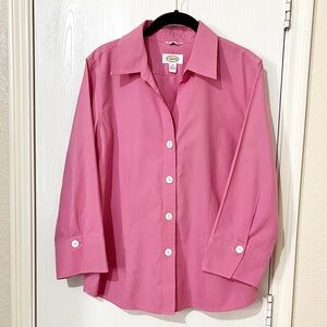 Talbots Pink Pearl Buttons Blouse Wrinkle Resistant Career Office Business 14